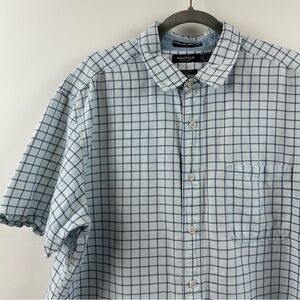 Nautica Short Sleeve Classic Fit Window Pane Plaid Light Blue Purple Shirt